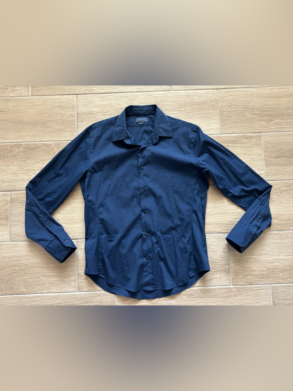 Basic Zara Man navy blue long sleeve button up dress shirt XL superslim fit